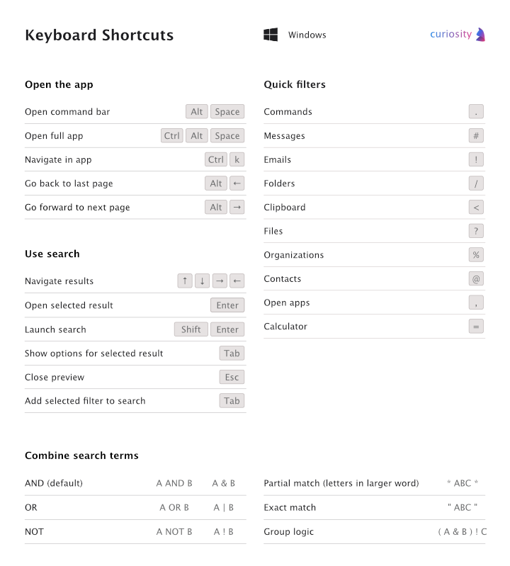 Keyboard shortcuts for Windows
