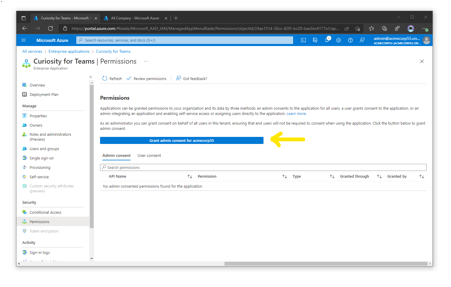 Grant admin consent