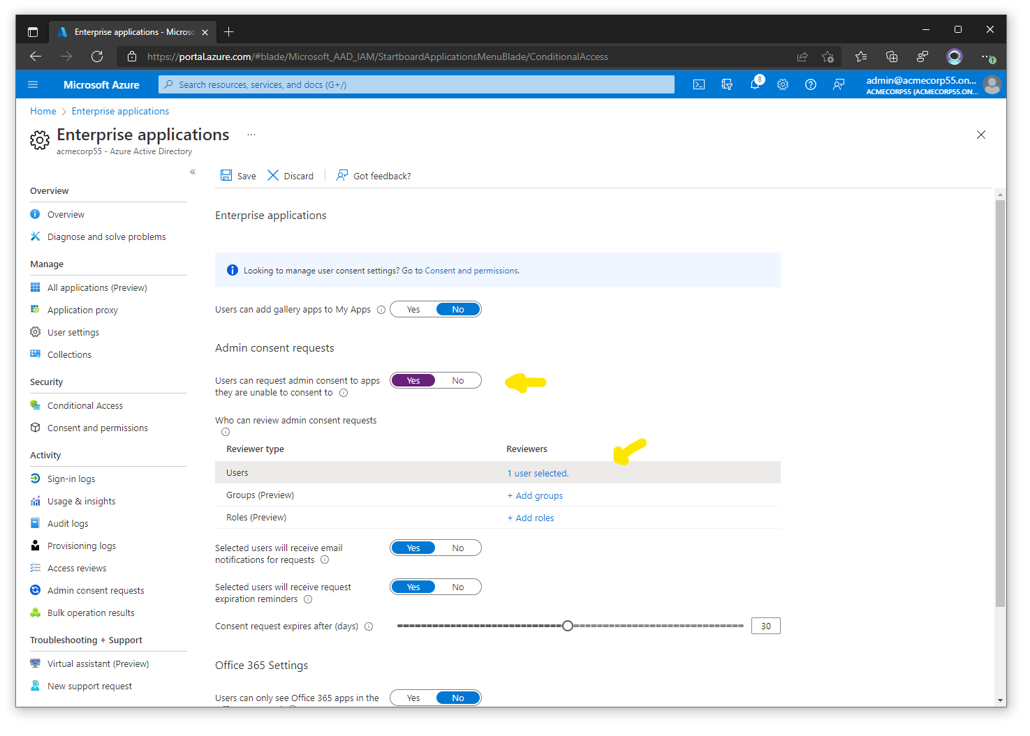Consent and Permissions page
