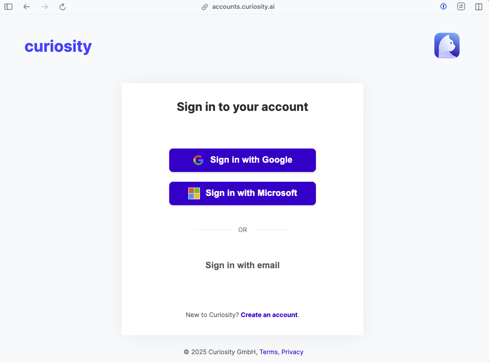Curiosity Accounts Login Page