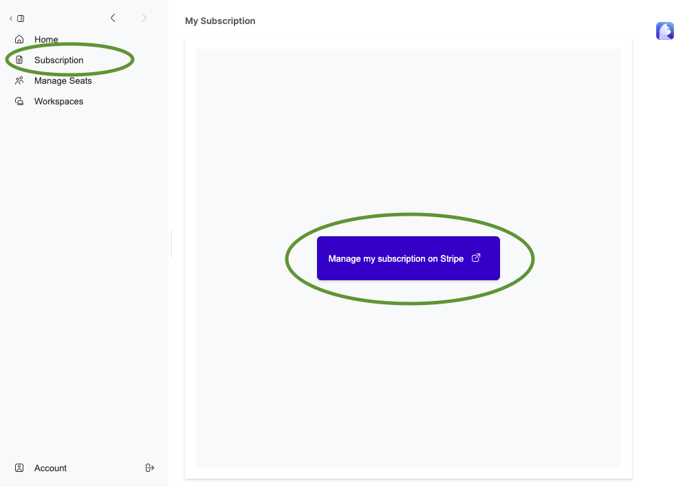 Curiosity Accounts Page - Manage Subscription