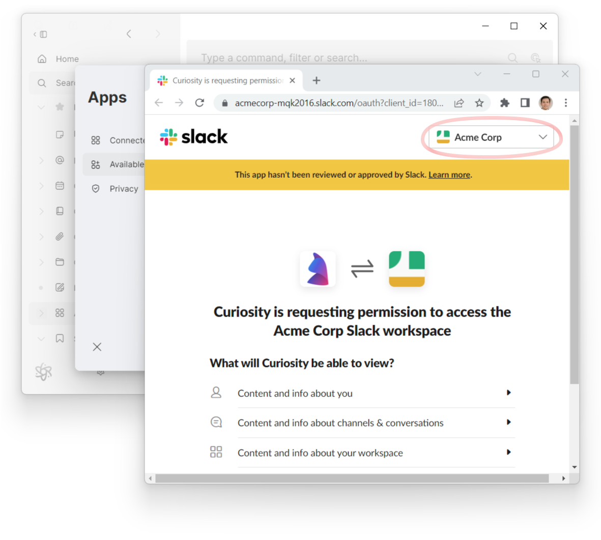 Select the correct Slack Workspace from the Dropdown