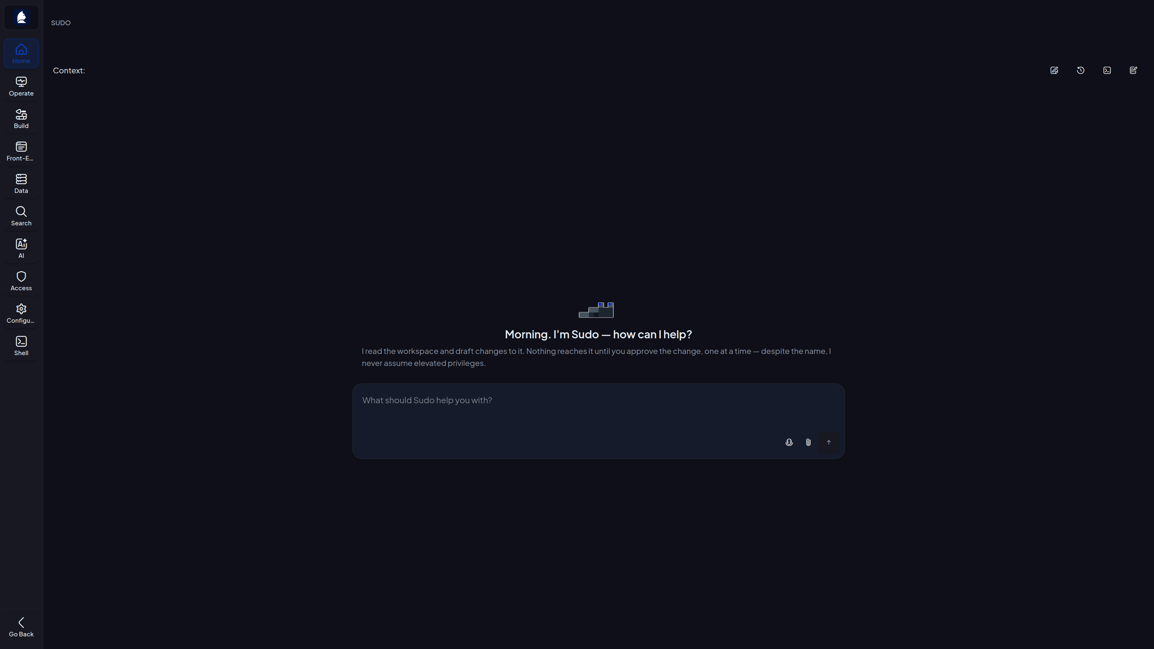 The Sudo full-screen assistant, empty
