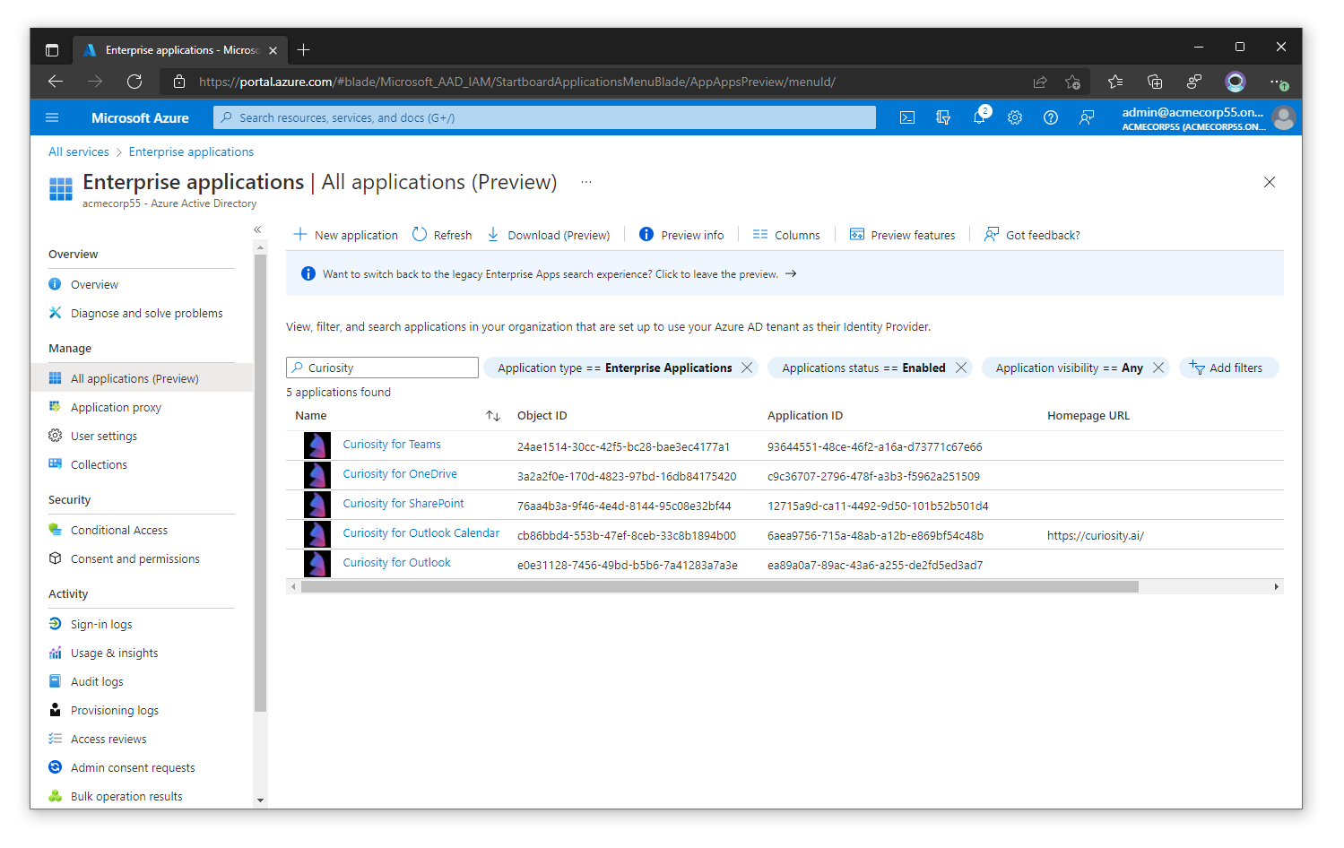 The Curiosity apps in Enterprise applications
